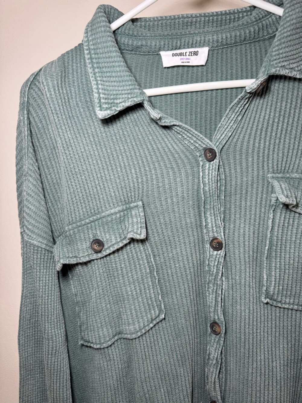 Double Zero Washed Sage Ribbed Button-Front Shirt - Picture 2 of 2
